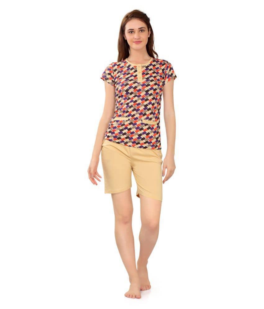 Zebu Cotton Nightsuit Sets - Beige - Nightwear & Loungewear | Buy online on ZillyBuy