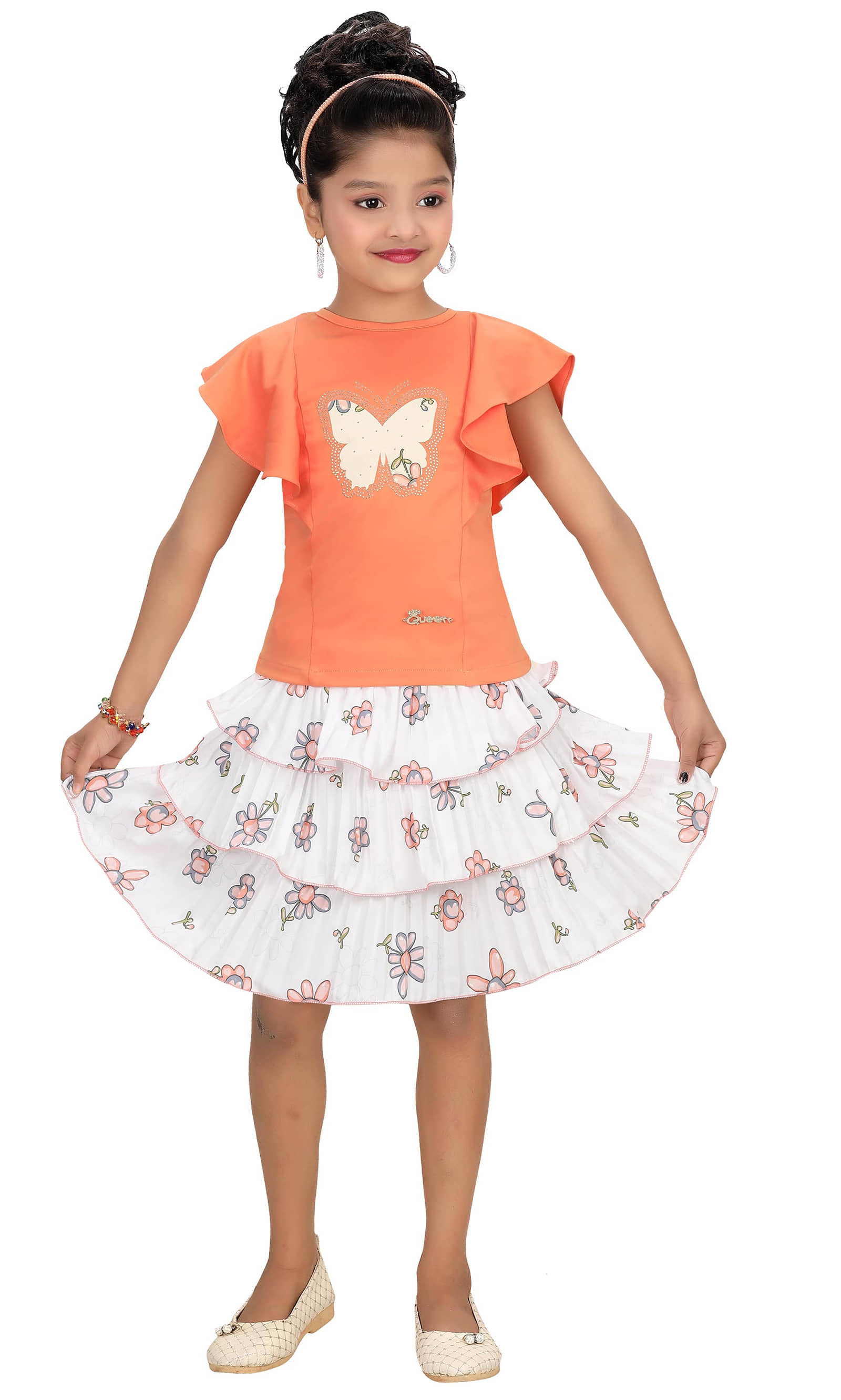 Arshia Fashions Pack of 1 Girls Cotton Blend Top With Skirt ( Orange )
