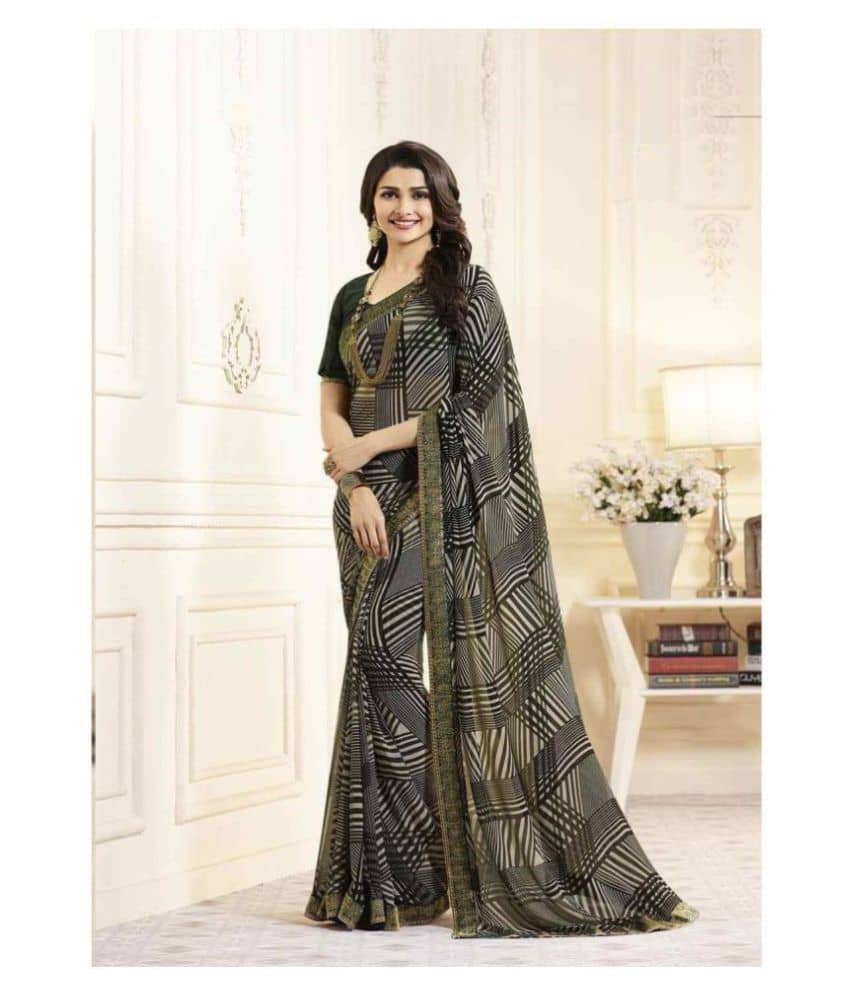 Gazal Fashions Chiffon Printed Saree With Unstitched Blouse Piece ( Multicolor ) - Sarees | Buy online on ZillyBuy