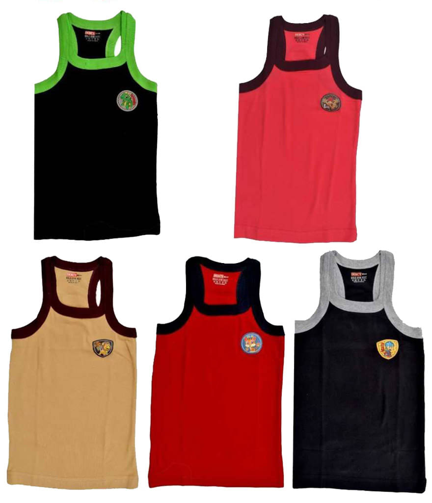 Dixcy Bold Cotton Multicolor Sleeveless Vests for Kids/Boys - Pack of 5 Dixcy Bold Cotton Multicolor Sleeveless Vests for Kids/Boys - Pack of 5