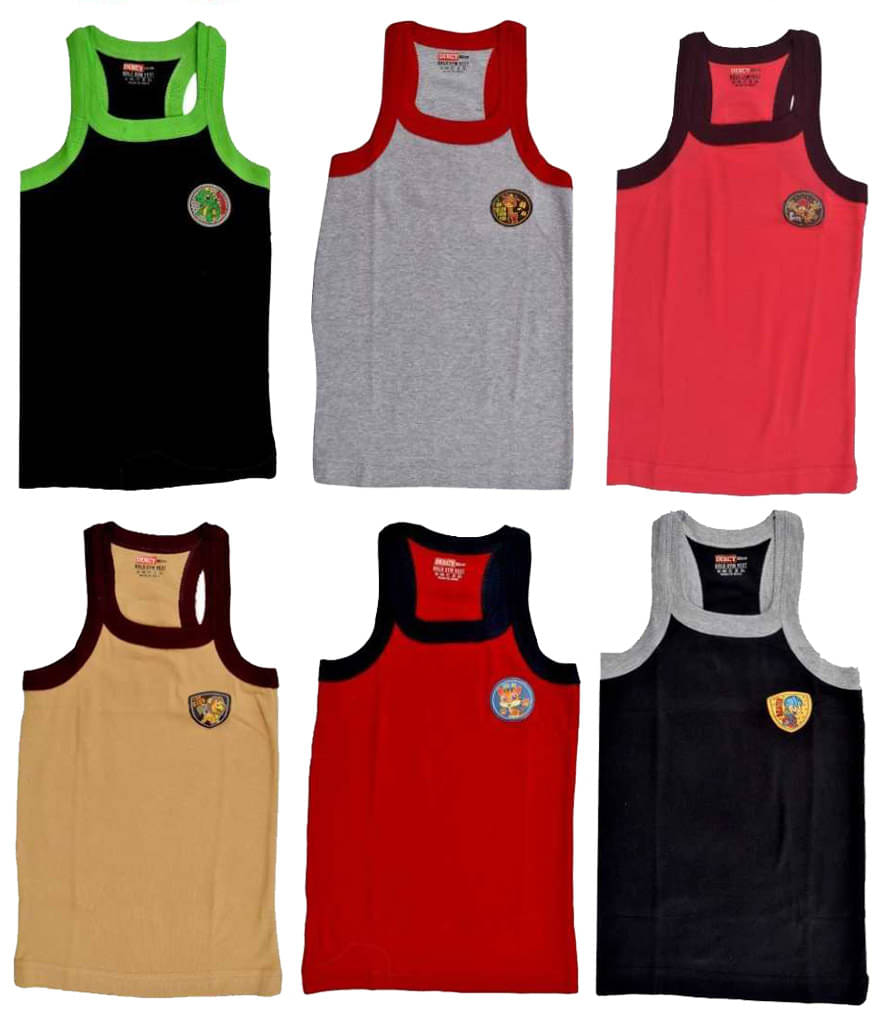 Dixcy Bold Cotton Multicolor Sleeveless Vests for Kids/Boys - Pack of 6 Dixcy Bold Cotton Multicolor Sleeveless Vests for Kids/Boys - Pack of 6