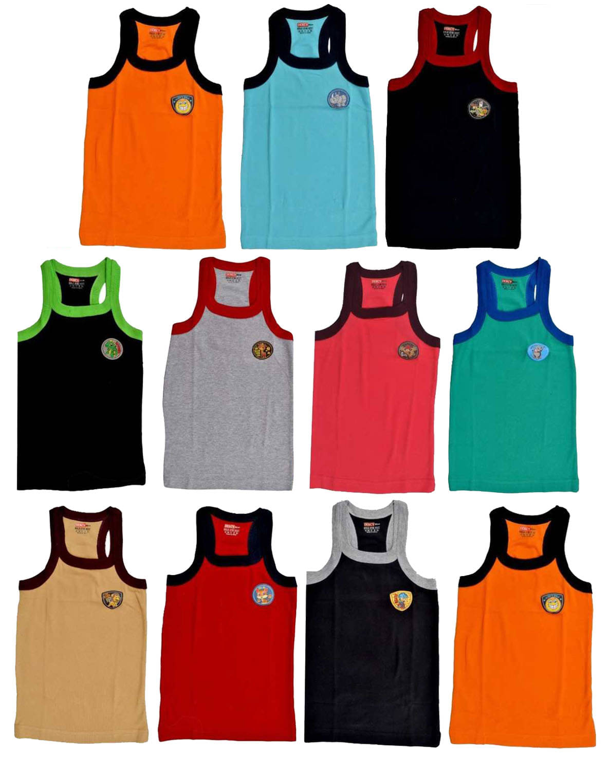 Dixcy Bold Cotton Multicolor Sleeveless Vests for Kids/Boys - Pack of 11 Dixcy Bold Cotton Multicolor Sleeveless Vests for Kids/Boys - Pack of 11