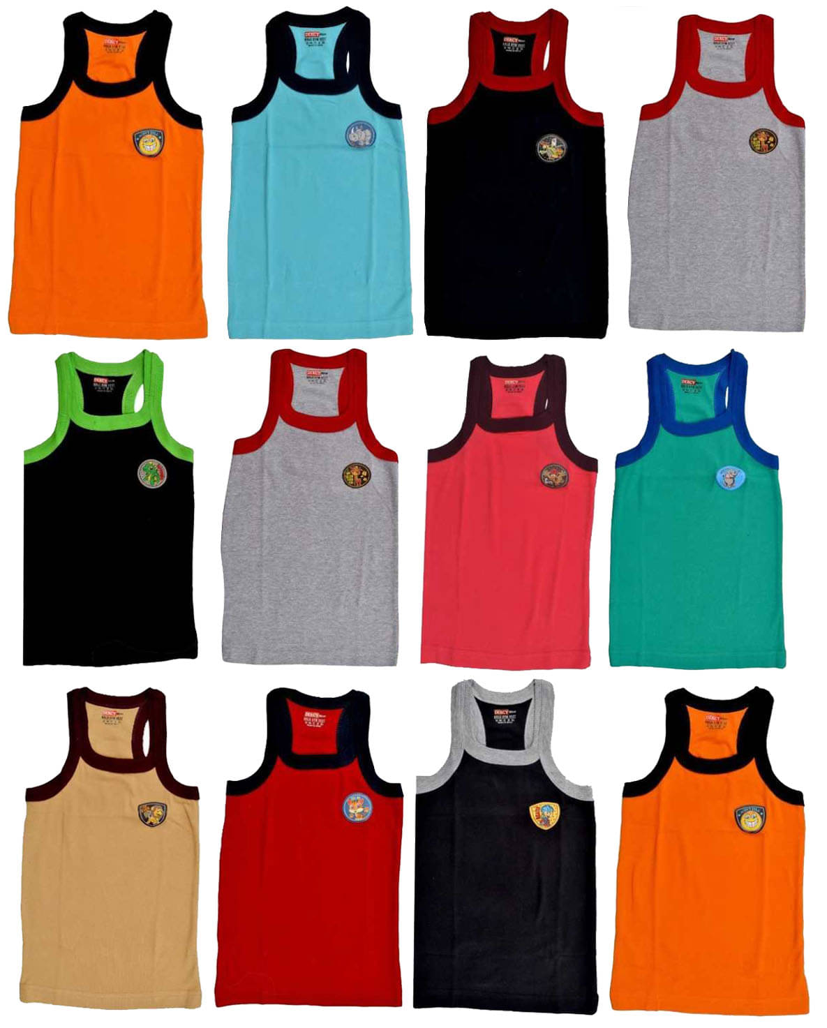     			Dixcy Bold Cotton Multicolor Sleeveless Vests for Kids/Boys - Pack of 12