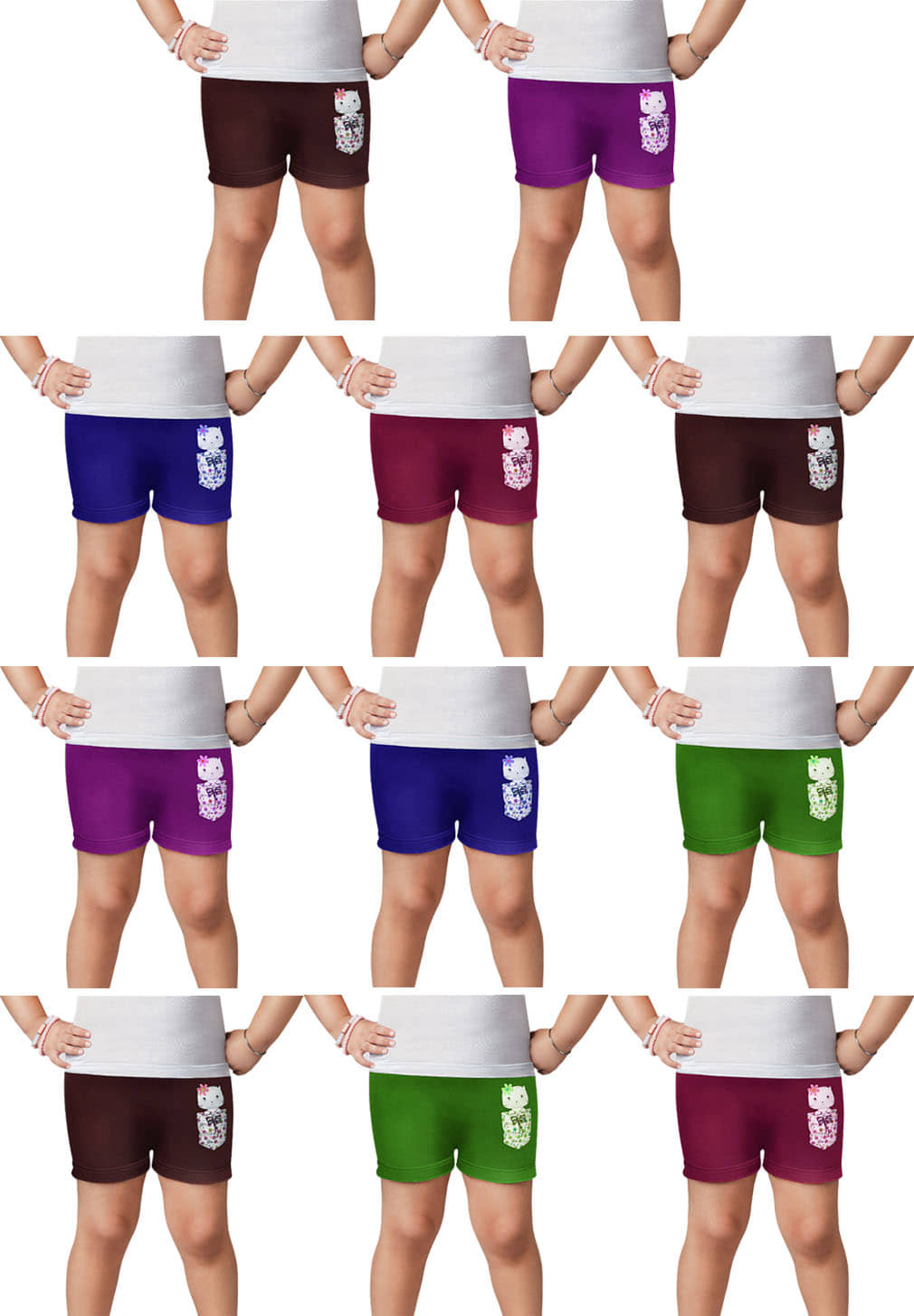 Dixcy Slimz Kiara Cotton Printed Multicolour Bloomers for Kids/Boys/Girls - Pack of 11 - Nightwear & Loungewear | Buy online on ZillyBuy