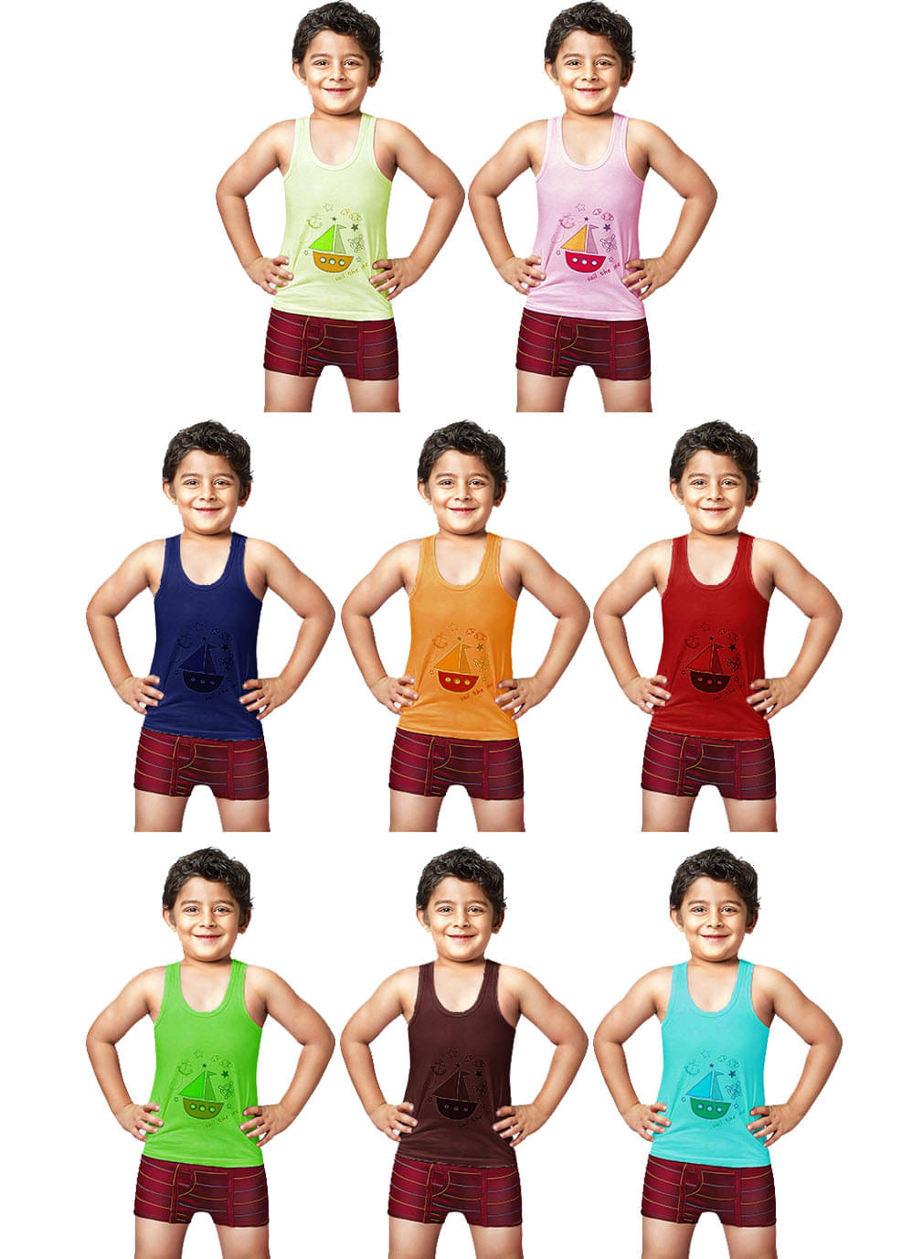     			Dixcy Spunk Cotton Multicolor Sleeveless Vests for Kids/Boys - Pack of 8