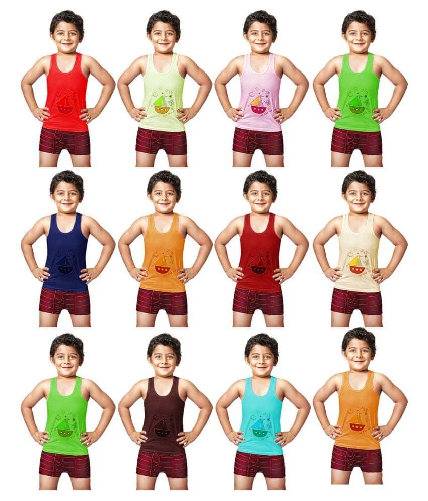 Dixcy Spunk Cotton Multicolor Sleeveless Vests for Kids/Boys - Pack of 12 Dixcy Spunk Cotton Multicolor Sleeveless Vests for Kids/Boys - Pack of 12