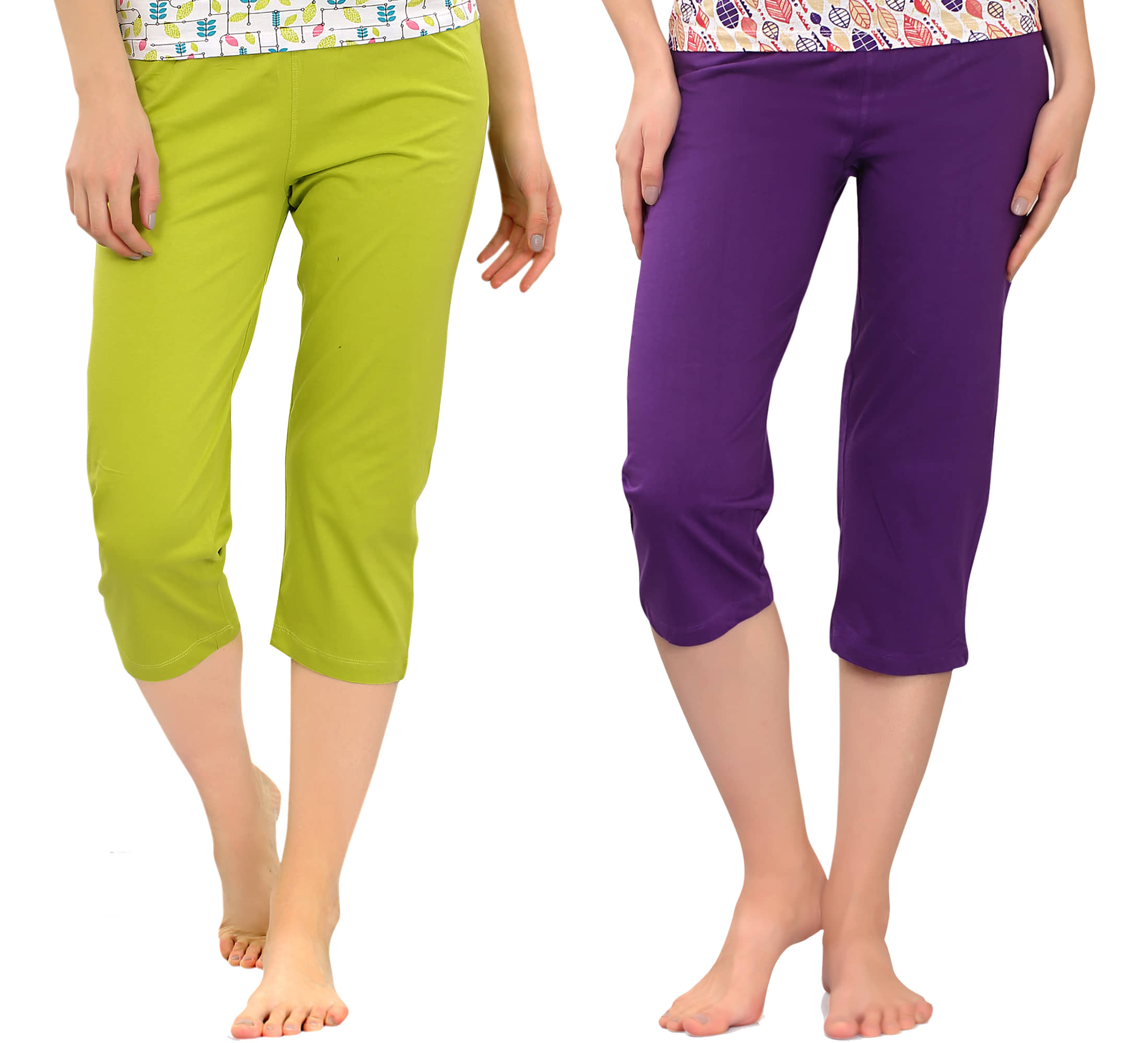 Zebu Purple & Green Cotton Capris Pack of 2 - Trousers | Buy online on ZillyBuy