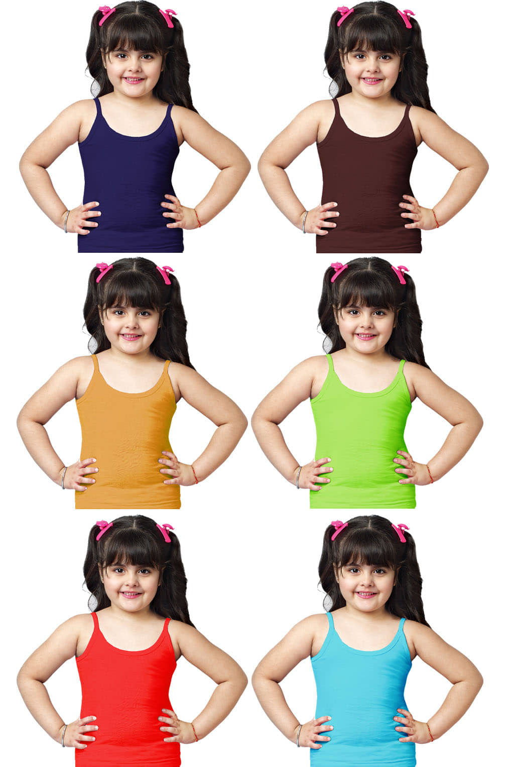 Dixcy Slimz Pinky Cotton Multicolored Printed Girls Camisole - Pack of 6