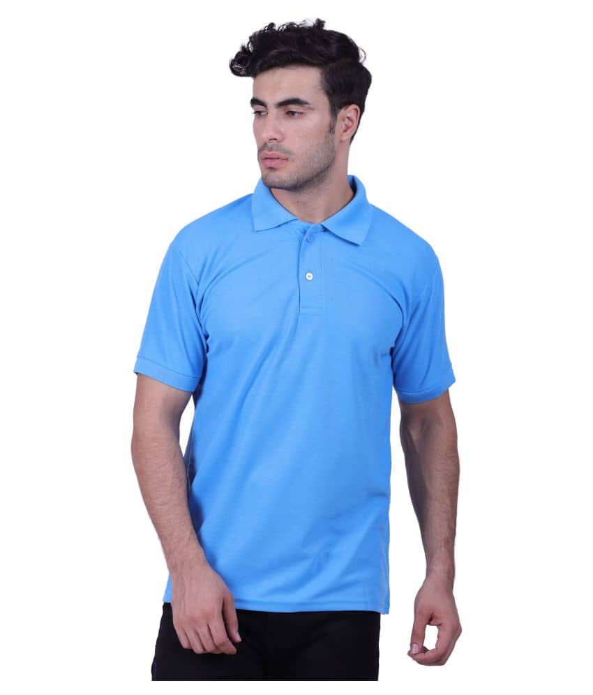 HVN Pack of 1 Cotton Blend Regular Fit Plain Men's Polo T Shirt ( Blue )