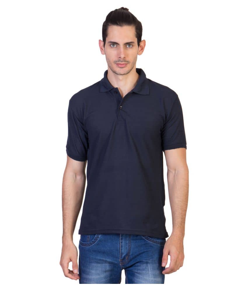 HVN Pack of 1 Cotton Blend Regular Fit Plain Men's Polo T Shirt ( Blue )