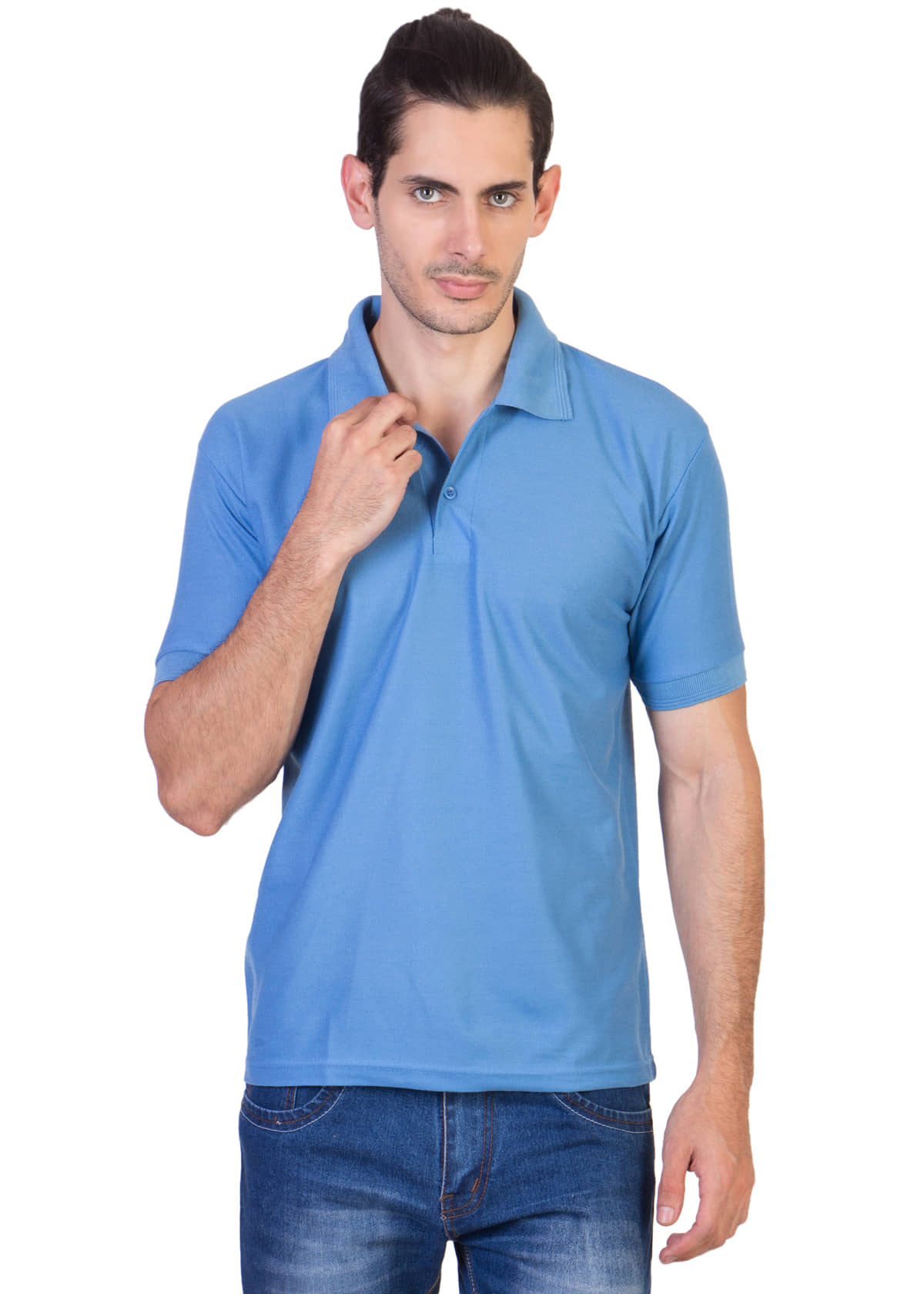 HVN Pack of 1 Cotton Blend Regular Fit Plain Men's Polo T Shirt ( Light Blue )