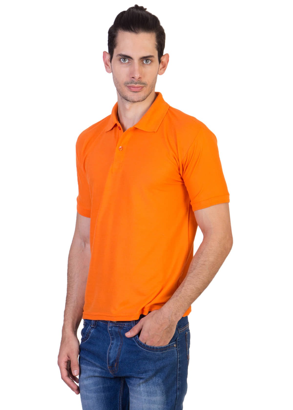 HVN Pack of 1 Cotton Blend Regular Fit Plain Men's Polo T Shirt ( Orange )