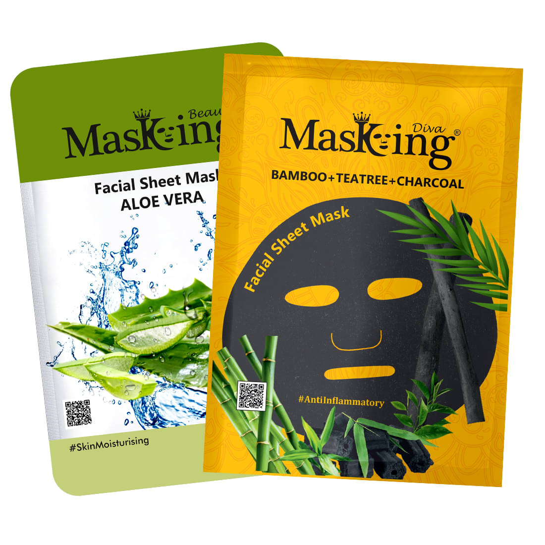     			Masking BeautyDiva Aloe Vera, Bamboo, Teatree and Charcoal Face Sheet Mask Masks 50 ml Pack of 2