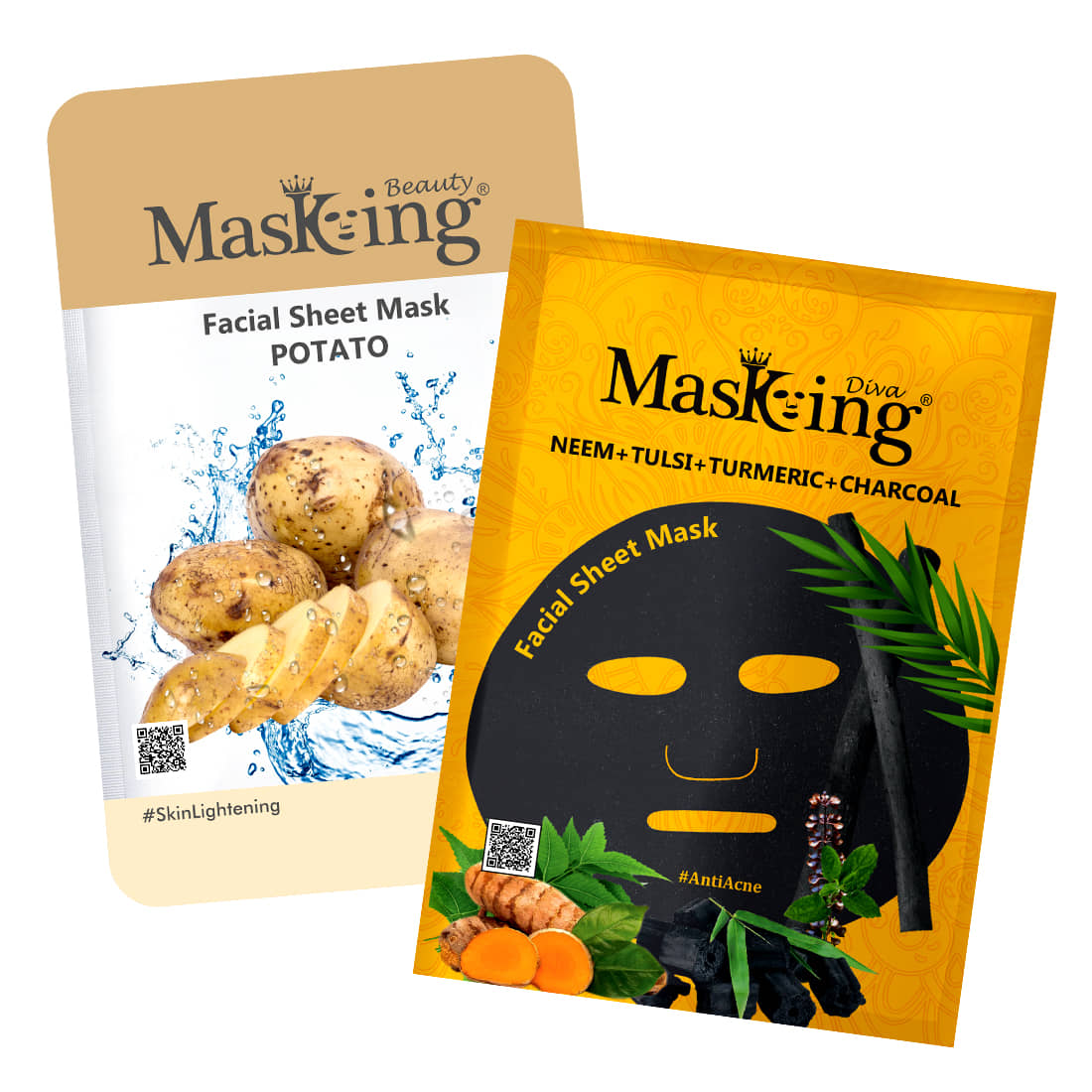 Masking BeautyDiva Potato, Neem, Tulsi, Turmeric & Charcoal Face Sheet Mask Masks 50 ml Pack of 2