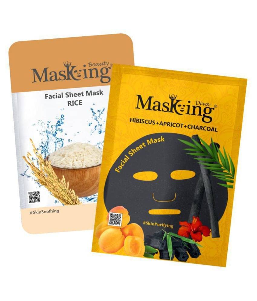     			Masking BeautyDiva Rice, Hibiscus, Apricot and Charcoal Face Sheet Mask Masks 50 ml Pack of 2