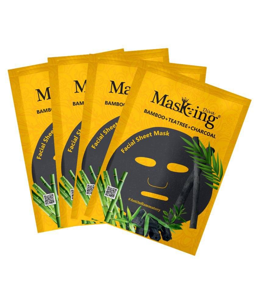     			Masking Diva Bamboo, Teatree and Charcoal Face Sheet Mask 100 ml Pack of 4