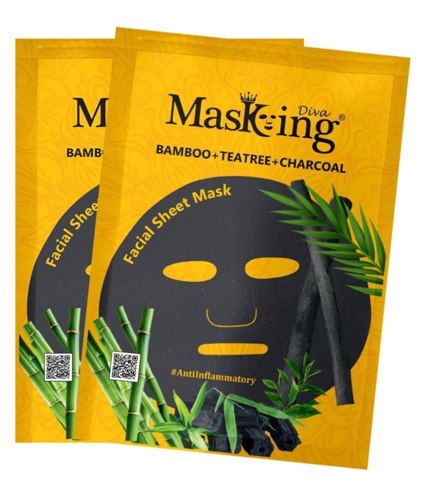     			Masking Diva Bamboo, Teatree and Charcoal Face Sheet Mask Masks 50 ml Pack of 2