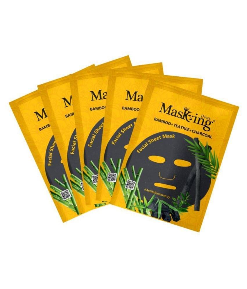     			Masking Diva Bamboo, Teatree and Charcoal Face Sheet Mask Masks 150 ml Pack of 5