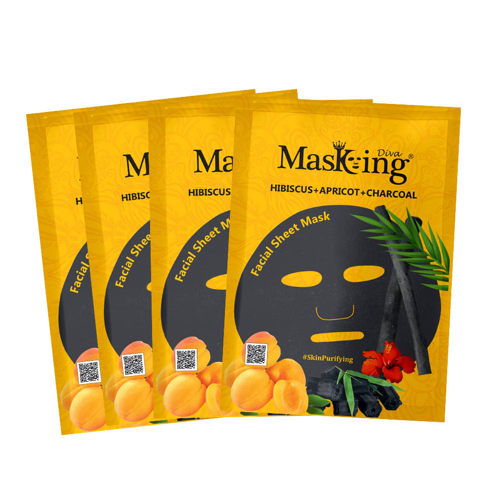     			Masking Diva Hibiscus, Apricot and Charcoal Face Sheet Mask Masks 125 ml Pack of 4