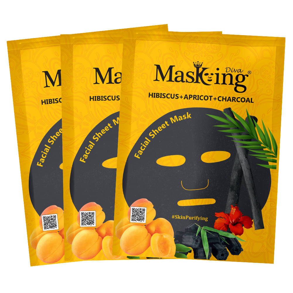     			Masking Diva Hibiscus, Apricot and Charcoal Face Sheet Mask Masks 75 ml Pack of 3