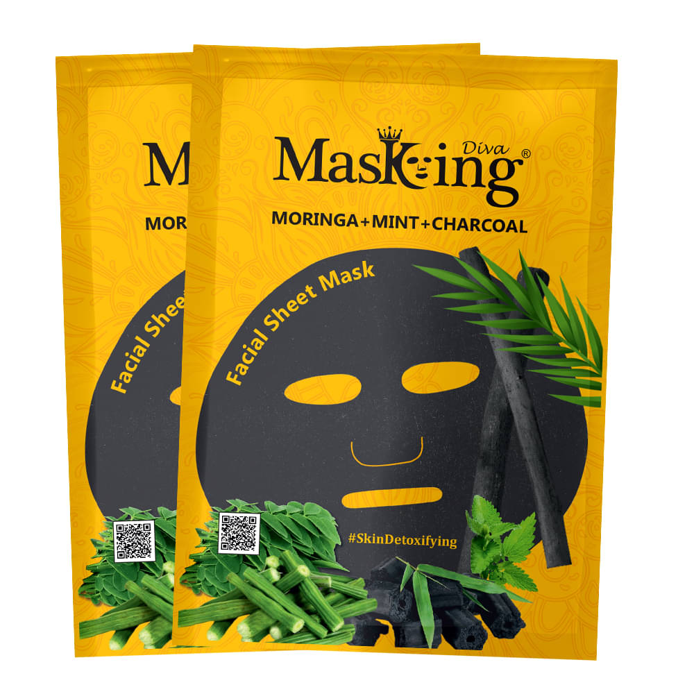     			Masking Diva Moringa, Mint and Charcoal Face Sheet Mask Masks 50 ml Pack of 2