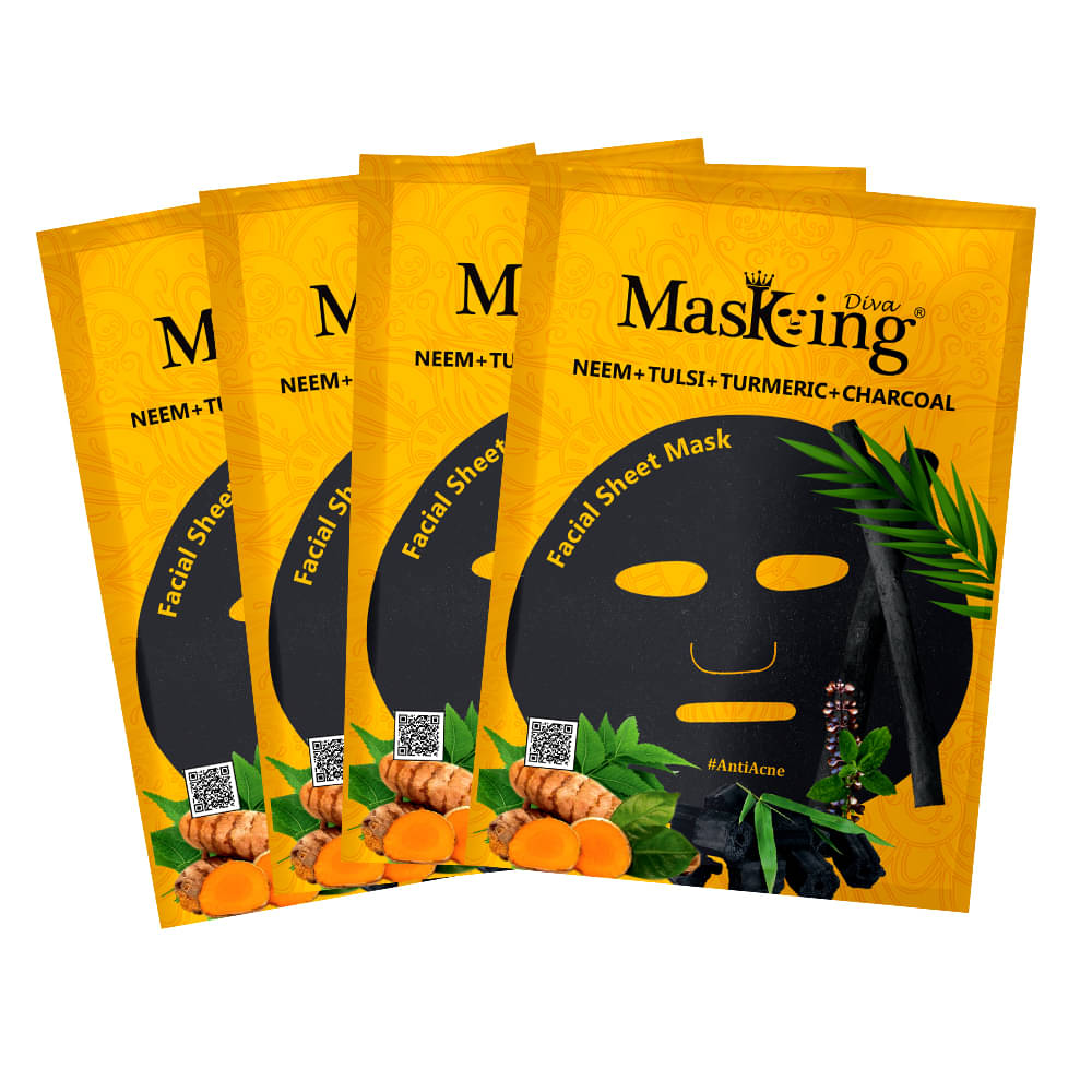     			Masking Diva Neem, Tulsi, Turmeric and Charcoal Face Sheet Mask Masks 125 ml Pack of 4