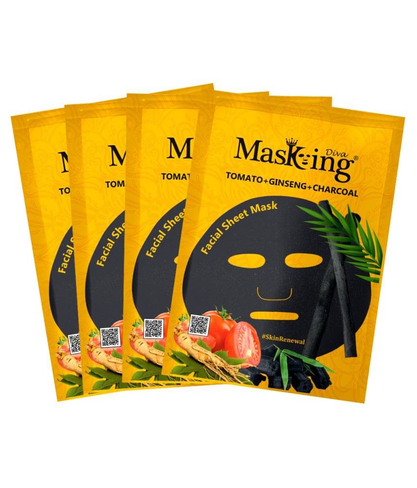     			Masking Diva Tomato, Ginseng and Charcoal Face Sheet Mask 100 ml Pack of 4