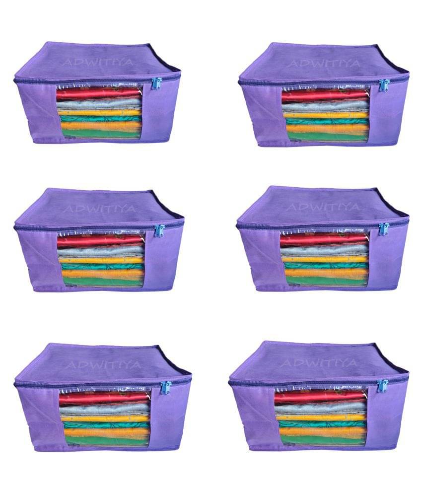 ADWITIYA - Set of 6 - Plain Large Nonwoven Saree / Salwar Suit / Shirt / Jeans / Bedsheet / Garment / Cloth Storage Organizer Cover Case - Purple ADWITIYA - Set of 6 - Plain Large Nonwoven Saree / Salwar Suit / Shirt / Jeans / Bedsheet / Garment / Cloth Storage Organizer Cover Case - Purple