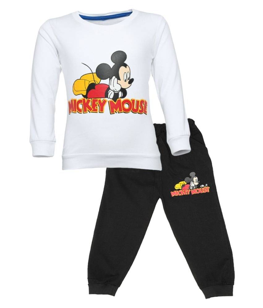     			CATCUB Pack of 1 Boys Cotton Blend T-Shirt & Pants Set ( White )