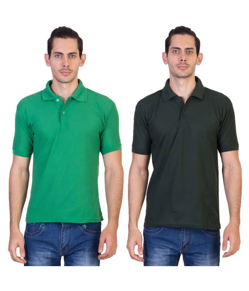 HVN Pack of 2 Cotton Blend Regular Fit Plain Men's Polo T Shirt ( Multi )