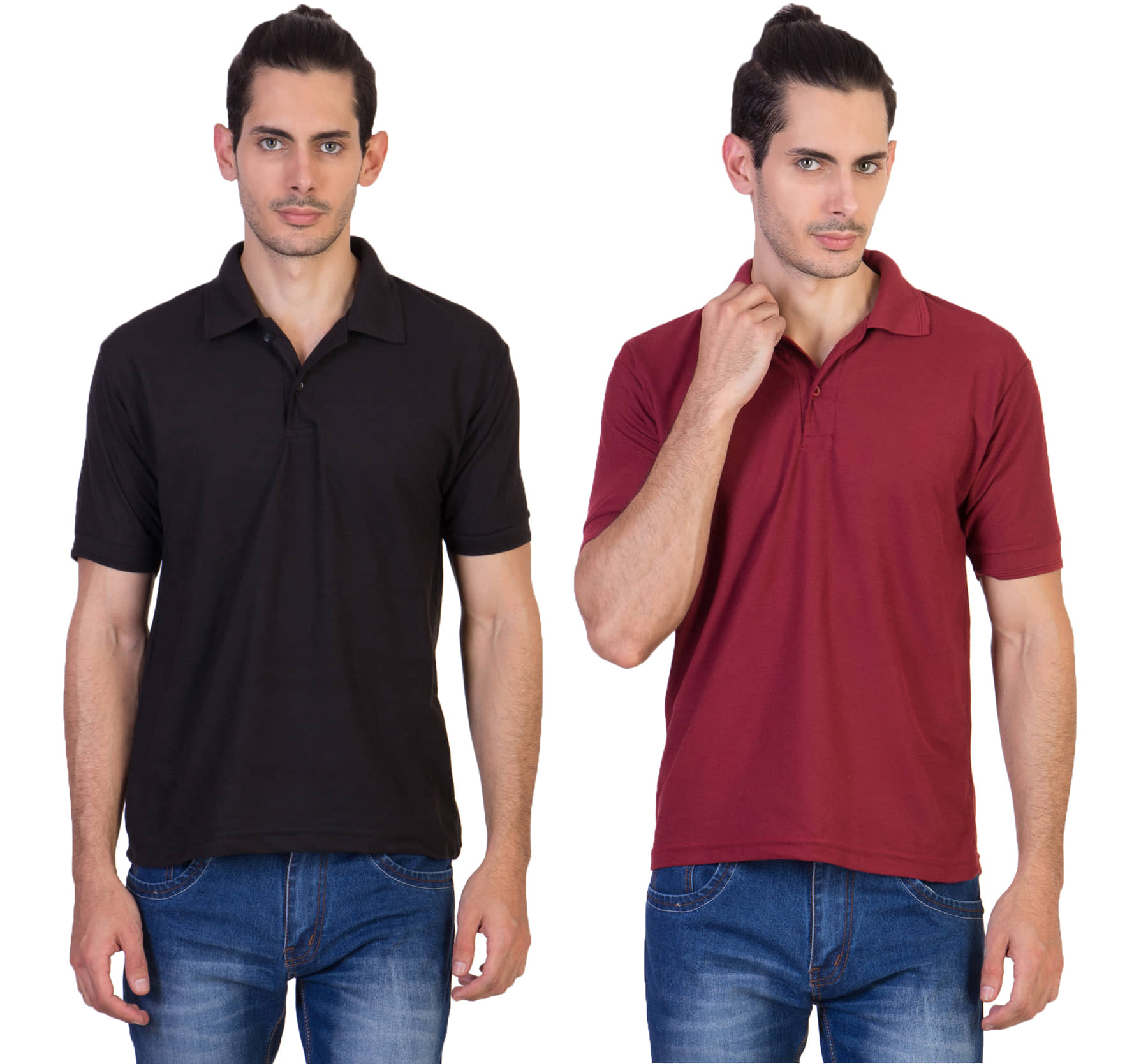 HVN Pack of 2 Cotton Blend Regular Fit Plain Men's Polo T Shirt ( Multi )