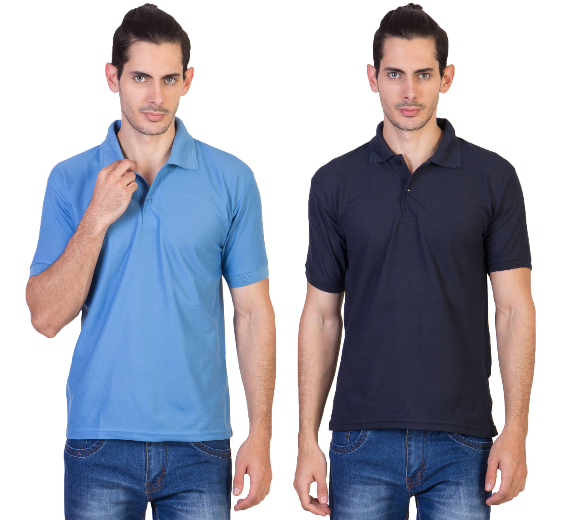 HVN Pack of 2 Cotton Blend Regular Fit Plain Men's Polo T Shirt ( Multi ) HVN Pack of 2 Cotton Blend Regular Fit Plain Men's Polo T Shirt ( Multi )