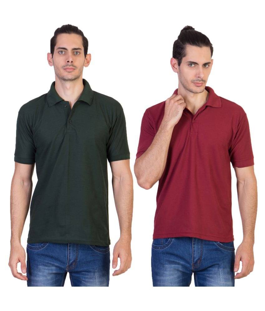     			HVN Pack of 2 Cotton Blend Regular Fit Plain Men's Polo T Shirt ( Multi )