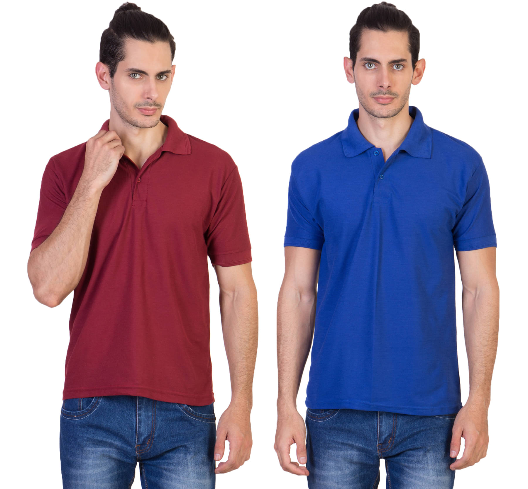 HVN Pack of 2 Cotton Blend Regular Fit Plain Men's Polo T Shirt ( Multi ) HVN Pack of 2 Cotton Blend Regular Fit Plain Men's Polo T Shirt ( Multi )