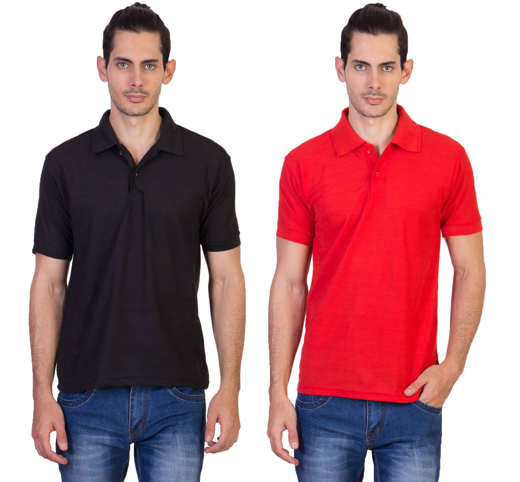HVN Pack of 2 Cotton Blend Regular Fit Plain Men's Polo T Shirt ( Multi )