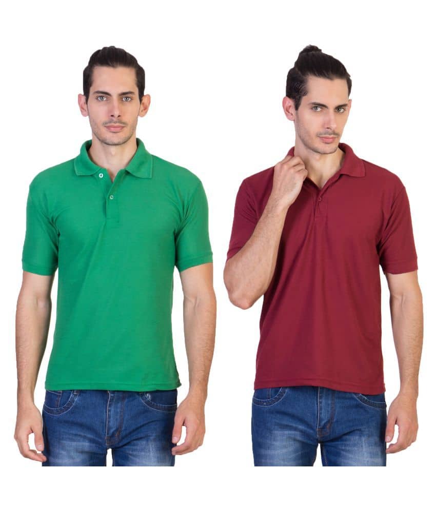 HVN Pack of 2 Cotton Blend Regular Fit Plain Men's Polo T Shirt ( Multi )