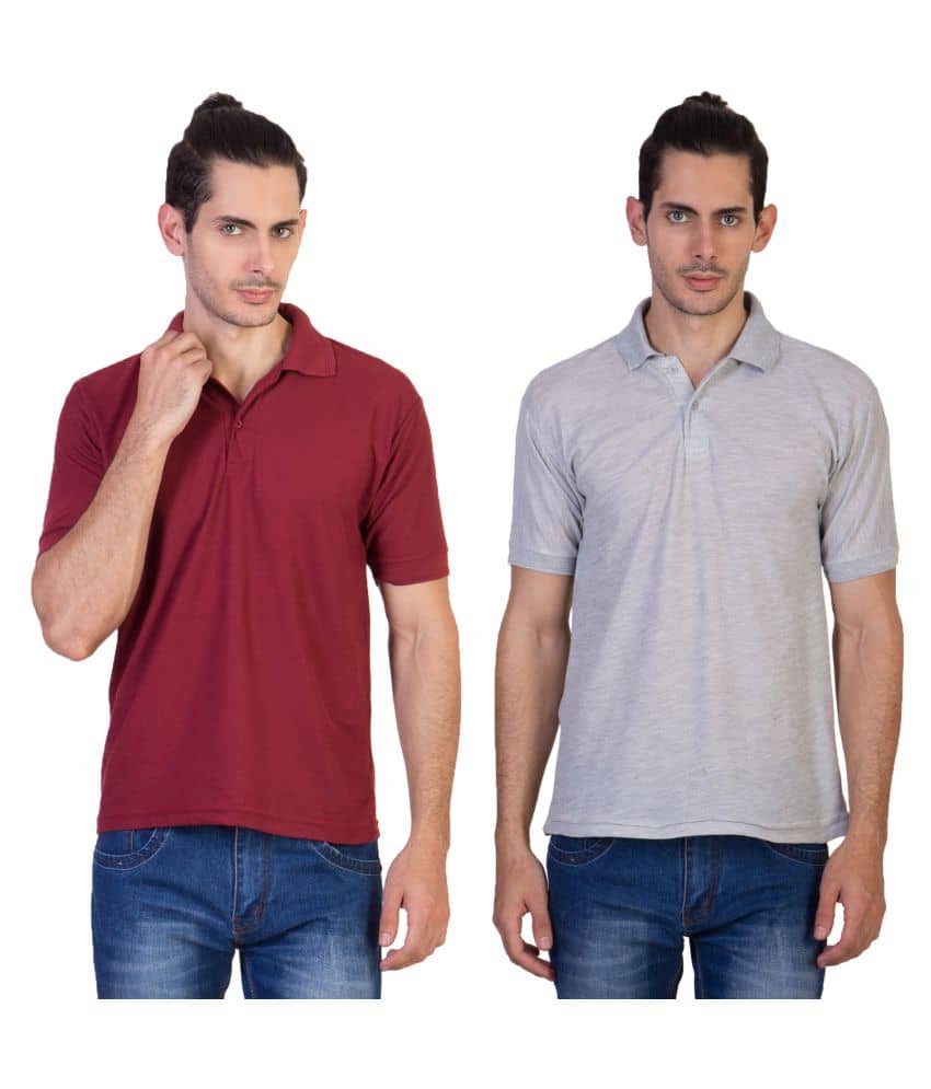 HVN Pack of 2 Cotton Blend Regular Fit Plain Men's Polo T Shirt ( Multi )