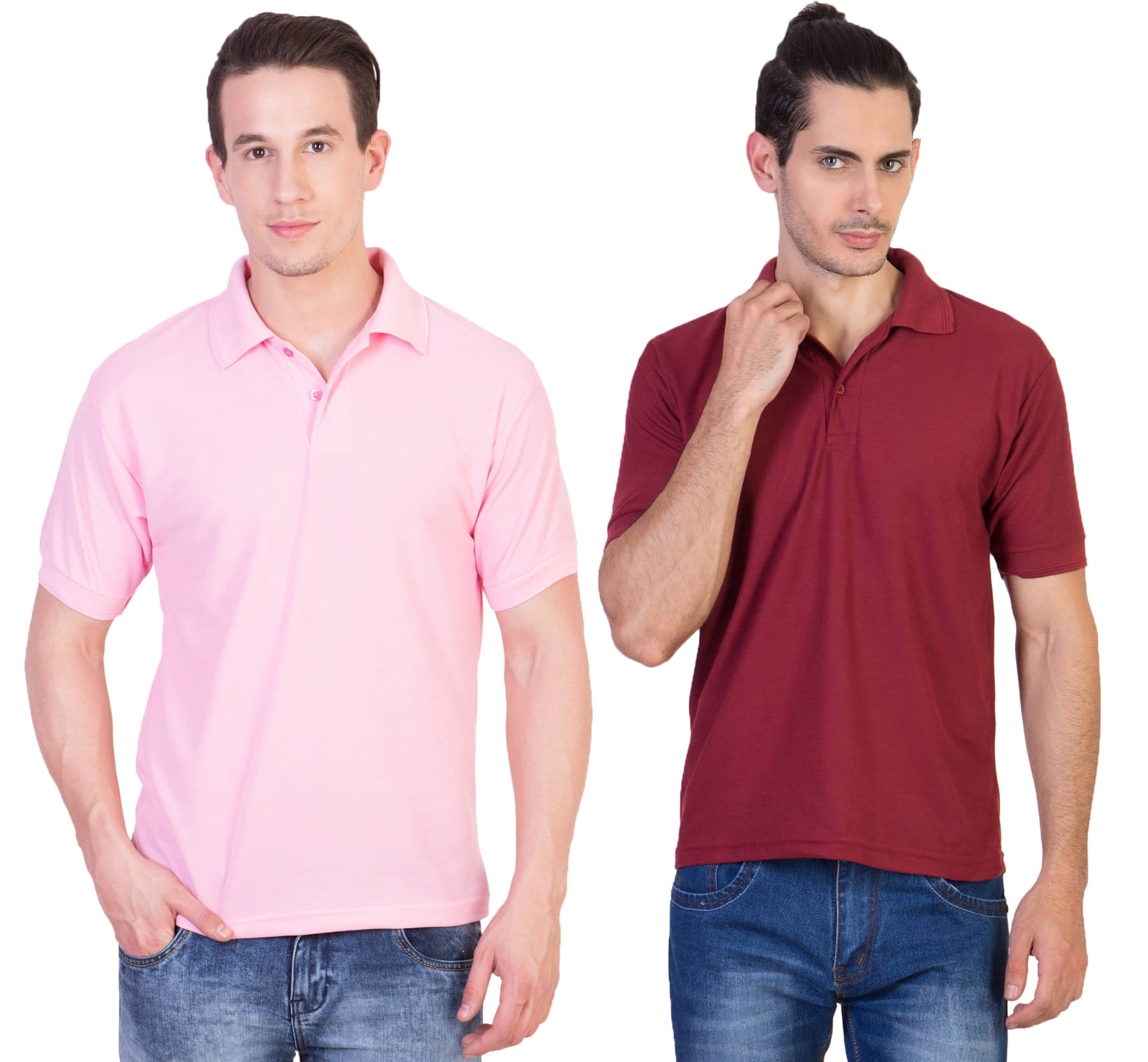 HVN Pack of 2 Cotton Blend Regular Fit Plain Men's Polo T Shirt ( Multi ) HVN Pack of 2 Cotton Blend Regular Fit Plain Men's Polo T Shirt ( Multi )