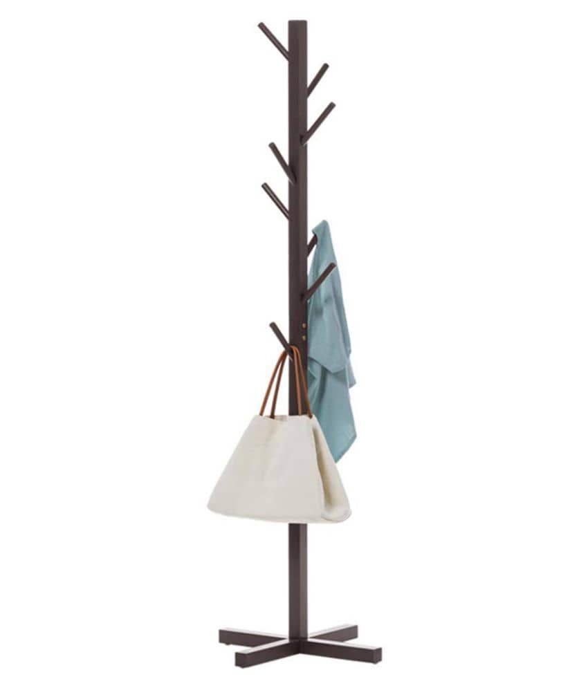 House of Quirk Bamboo Coat And Hat Rack 8 Hooks Coat Stand Clothes Rack Solid Feet for Clothes Scarves and Hats - Dark Brown