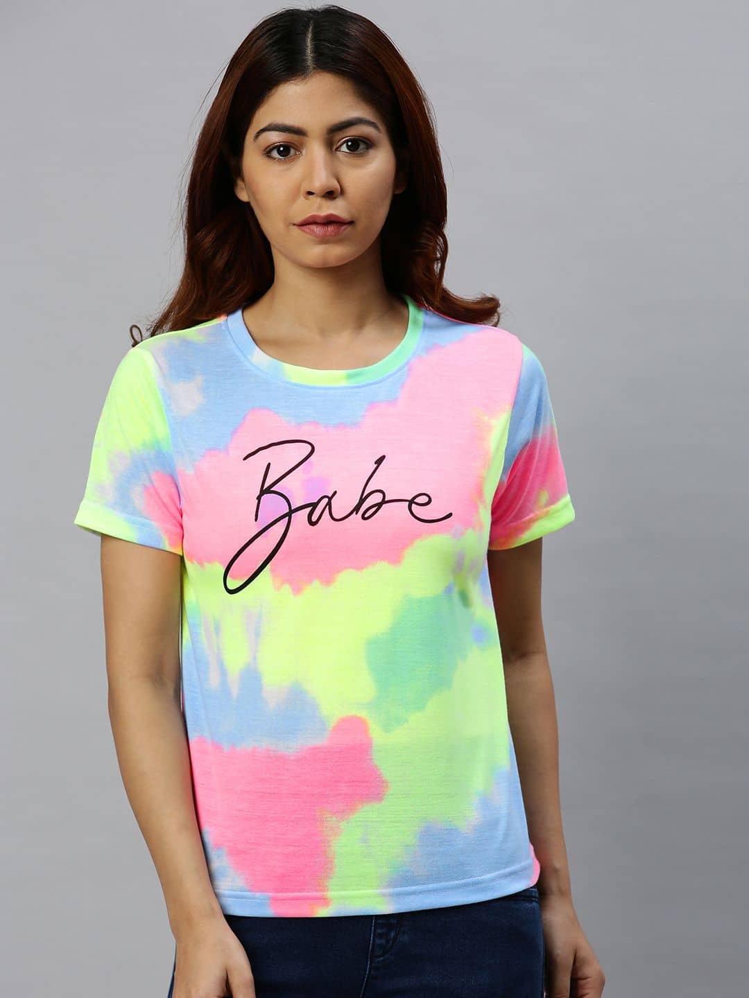 JUNEBERRY Women Cotton Dyed Regular Fit Round Neck T-Shirt ( Multi Color )