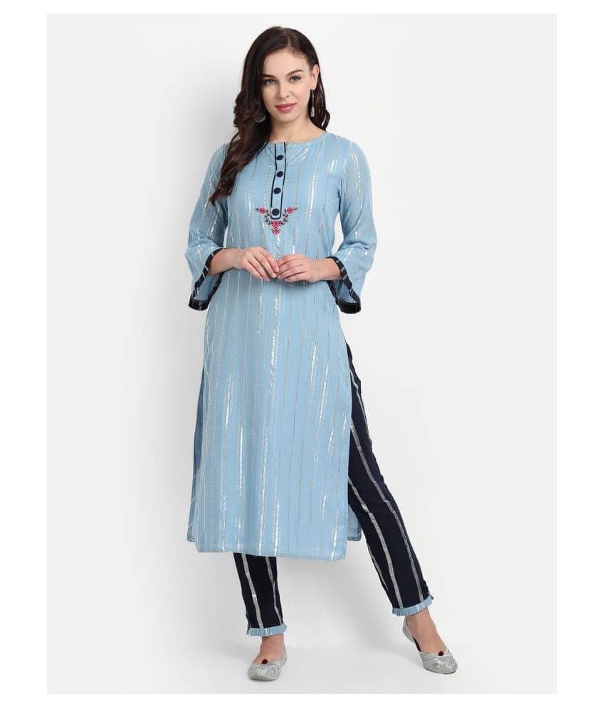     			Madhuram Textiles - Blue Cotton Women's Straight Kurti ( Pack of 1 )