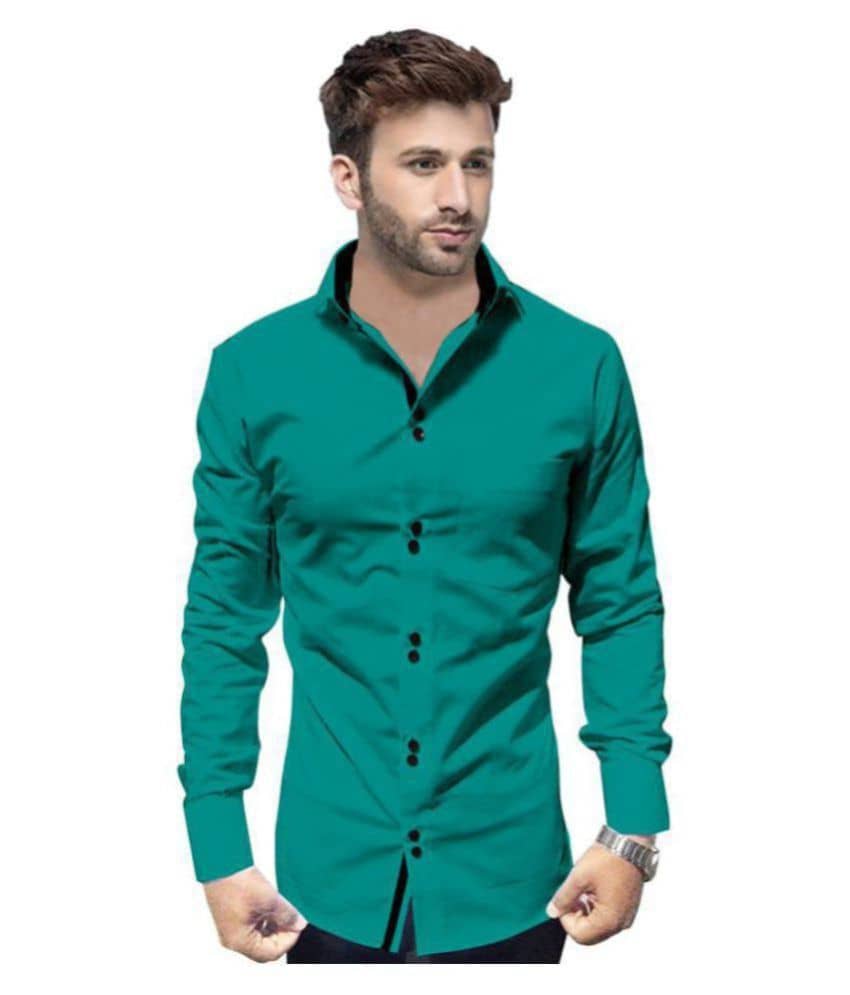 P&V - Green Cotton Blend Regular Fit Men's Casual Shirt (Pack of 1)