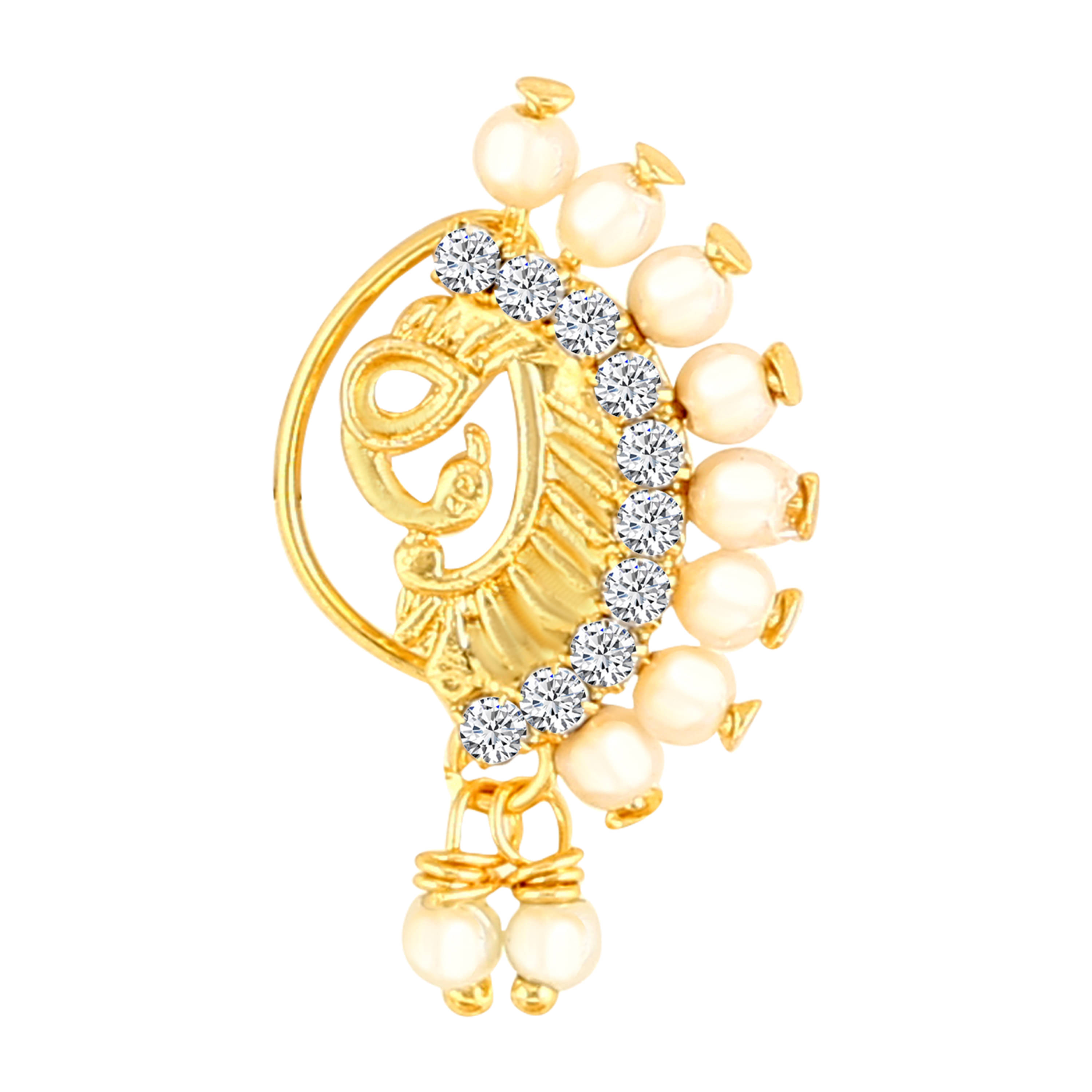 Vighnaharta Gold Plated with Peals Alloy Maharashtrian Nath Nathiya./ Nose Pin for women VFJ1004NTH-Press Vighnaharta Gold Plated with Peals Alloy Maharashtrian Nath Nathiya./ Nose Pin for women VFJ1004NTH-Press