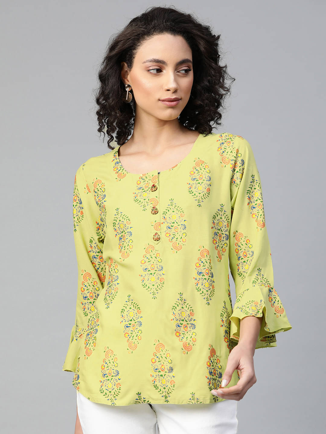     			HIGHLIGHT FASHION EXPORT - Lime Green Viscose Women's Asymmetrical Top ( Pack of 1 )
