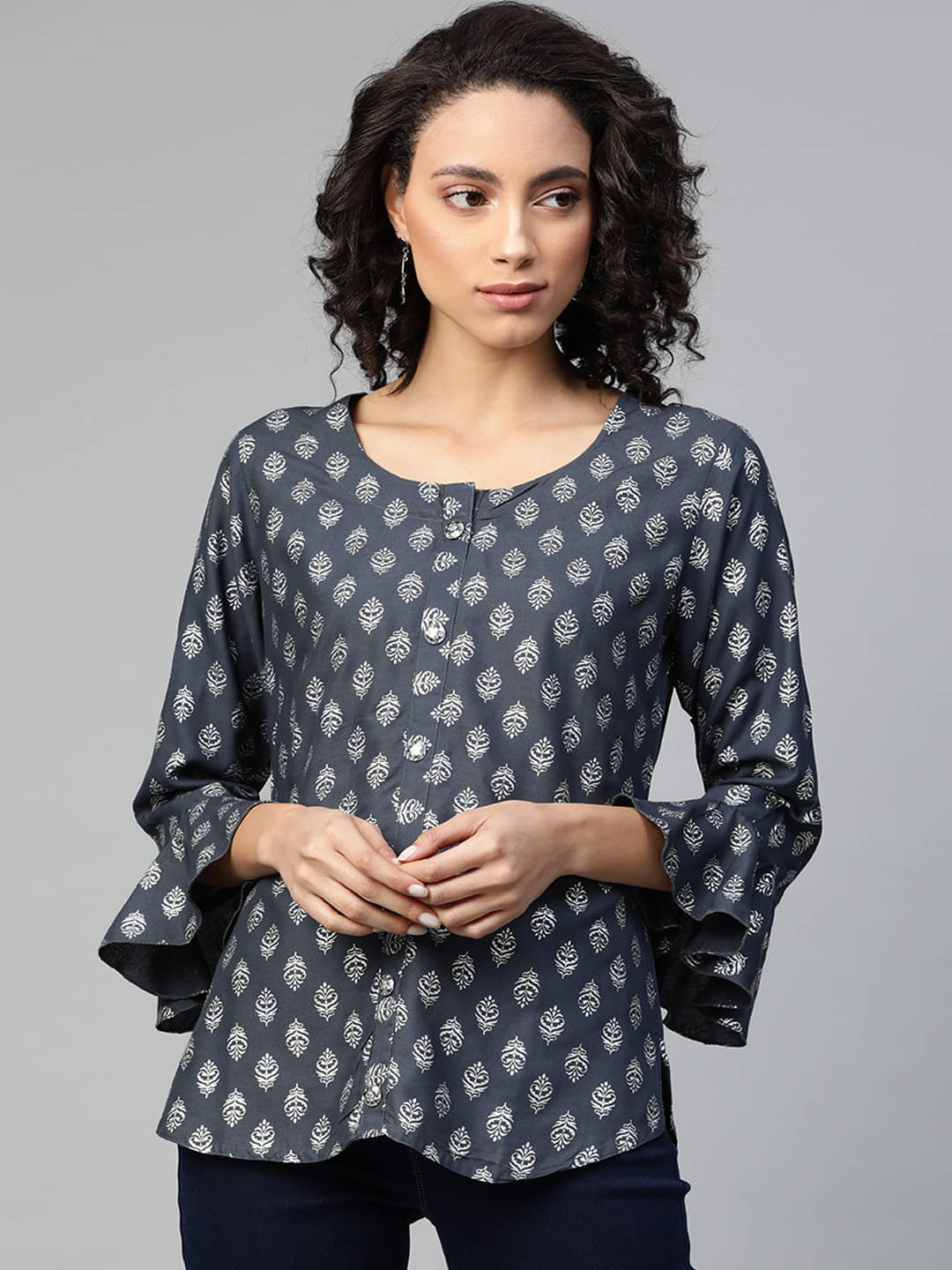 HIGHLIGHT FASHION EXPORT Women's Viscose Regular Top ( Grey ) HIGHLIGHT FASHION EXPORT Women's Viscose Regular Top ( Grey )