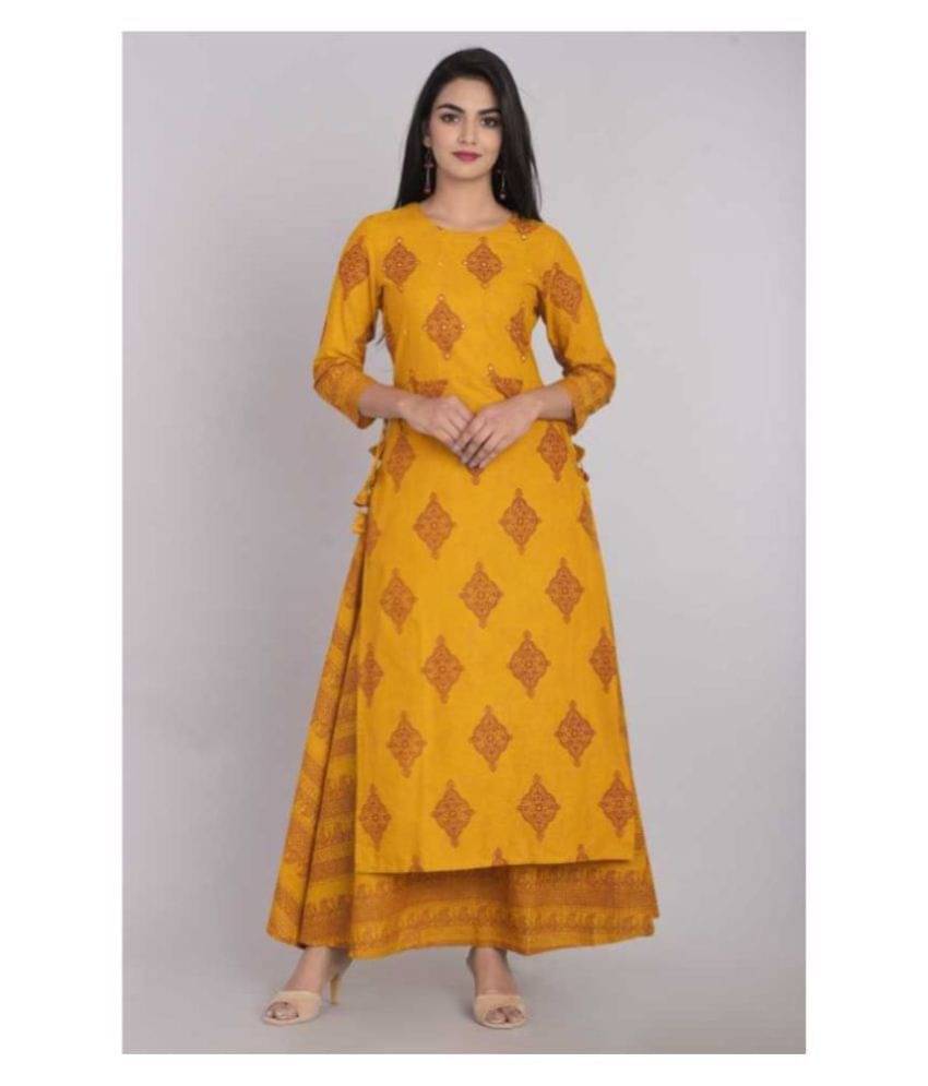 Kbz - Yellow Cotton Blend Women's Straight Kurti     			Kbz - Yellow Cotton Blend Women's Straight Kurti