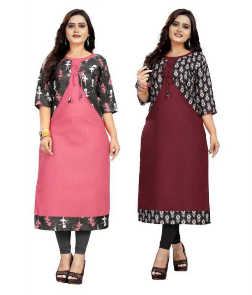 Lerkiza - Multicolor Cotton Women's Jacket Style Kurti ( Pack of 2 ) - Kurtis, Tunics | Buy online on ZillyBuy