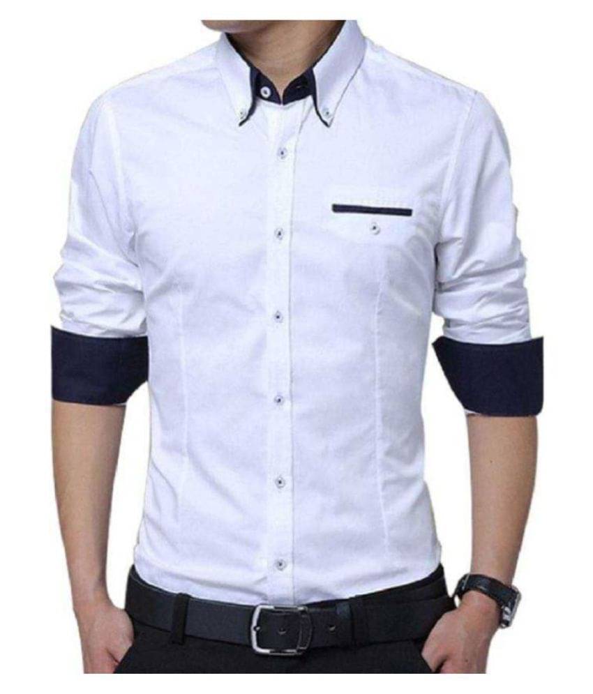 P&V CREATIONS - White Cotton Blend Slim Fit Men's Casual Shirt (Pack of 1) P&V CREATIONS - White Cotton Blend Slim Fit Men's Casual Shirt (Pack of 1)