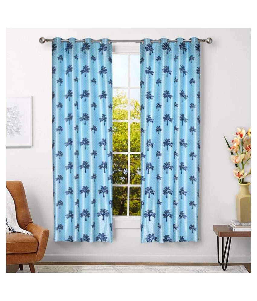 Veronica Deco Set of 2 Door Blackout Room Darkening Eyelet Poly Cotton Curtains Blue Veronica Deco Set of 2 Door Blackout Room Darkening Eyelet Poly Cotton Curtains Blue