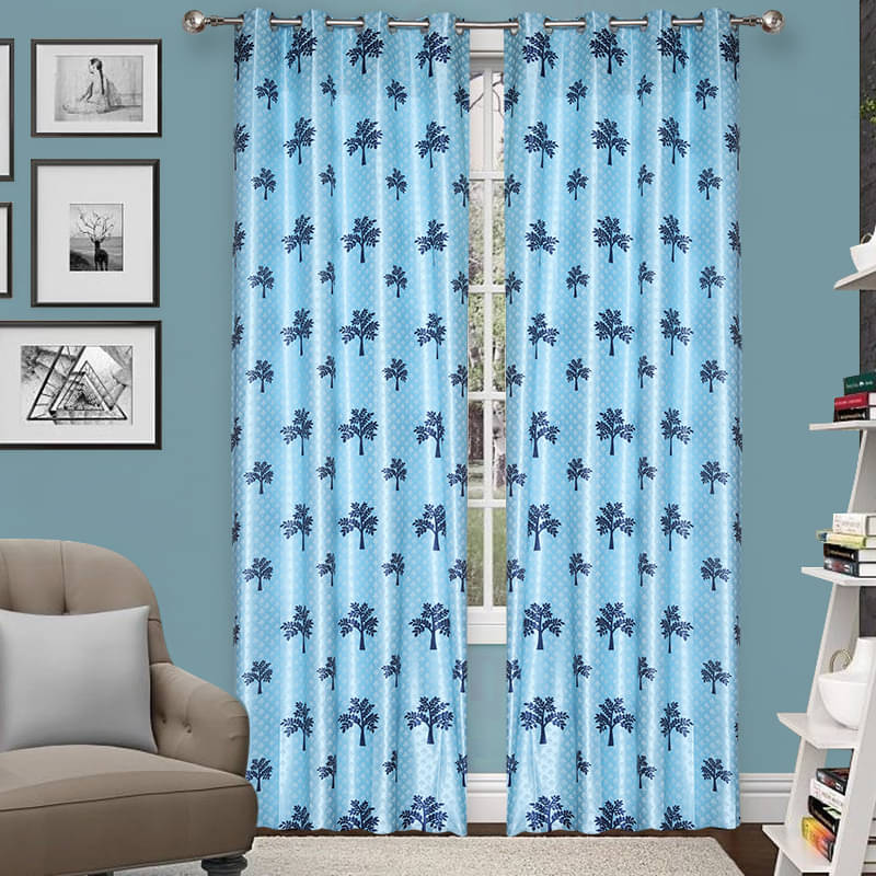     			Veronica Deco Set of 2 Long Door Blackout Room Darkening Eyelet Poly Cotton Curtains Blue